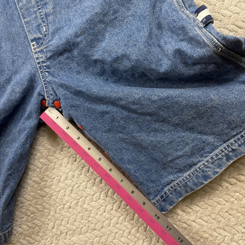 Vintage Tommy Hilfiger Denim Shortalls Womens Large Blue Logo Straps 90s Y2K - Picture 13 of 16